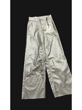 Oat New York High Rise Coated Wide Leg Pants Silver 0